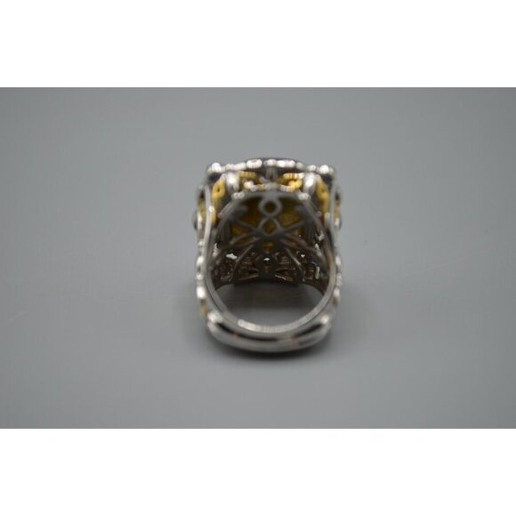 Cocktail Ring Green Stone Sterling Silver 925 NH Vermeil Size 7 Moss Agate? - Picture 4 of 8